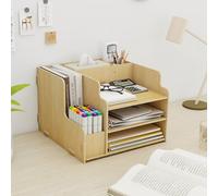 PUNCIA 3 Tiers Office Wood Desk Organizer Letter Tray A4 Paper Sorter Magazine File Holder with Vertical Horizontal Stationery Supplies Storage Box Desktop Binder Folder Mail Document Rack