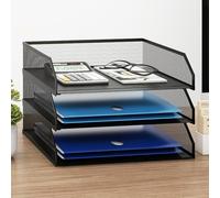 PUNCIA 3 Tiers Widthways Office A4 Paper Storage Organizer Letter Tray Desktop White File Holder Mail Letter Rack & Stackable Support Desk Tidy Document Storage Rack for Home Office School Black