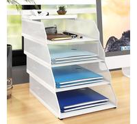 PUNCIA 4 Tiers Office Filing Trays for Desk Tidy Organiser Stackable Metal Mesh Paper Storage Letter Tray A4 Magazine File Holder Desk Tidy Document Notebooks Sorter Rack Home School Classroom White