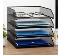 PUNCIA 4 Tiers Widthways Office A4 Paper Storage Organizer Letter Tray Desktop White File Holder Mail Letter Rack & Stackable Support Desk Tidy Document Storage Rack for Home Office School Black