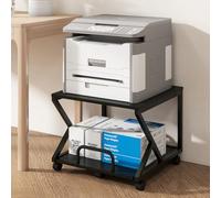 PUNCIA 50x50cm 2-Tier Printer Stand with Pull Out Shelf Black | Easy Reach for Lower Shelf Items, Rolling Printer Cart with Wheels, Fits Under Desk, Supports 80kg, for Home Office Kitchen