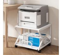 PUNCIA 50x50cm 2-Tier Printer Stand with Pull Out Shelf White | Easy Reach for Lower Shelf Items, Rolling Printer Cart with Wheels, Fits Under Desk, Supports 80kg, for Home Office Kitchen