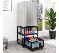 PUNCIA 50x50cm Mini Fridge Stand with Storage and Wheels Heavy Duty Mini Refrigerators with 4 Lockable Wheels Table Beverage Refrigerator Stand for Coffee Bar Fridge Car for Office Home Dorm Black