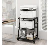 PUNCIA 60x50x75cm Printer Stand, 3 Tier Printer Table with Storage, Rolling Cart with Adjustable Storage Shelf for Home Office Organization, Stand for Heat Press,3D Printer (Black)