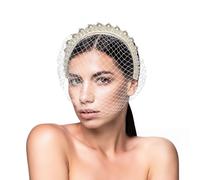 Punctualgood Women Mesh Pearl Birdcage Veil Flapper Fascinator Headband Wedding Bridal Tea Party Vintage Hair Clip, White, One Size