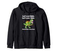 Punctuation Saves Lives Dinosaur Grammar Humor for Teachers Zip Hoodie