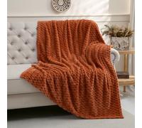 Puncuntex Burnt Orange Throw Blanket 60"×80" inches Fuzzy 3D Jacquard Decorative Flannel Fleece Super Soft Plush Cozy Blanket for Couch Sofa Chair Lightweight