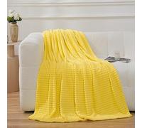 Puncuntex Flannel Fleece Throw Blanket Bright Yellow 60"×80",Super Soft Plush Cozy Blanket with Square Grid Design Luxury for Couch Sofa Chair