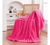 Puncuntex - Flannel Throw Blanket Decorative 50"x60" Hot Pink 50"x60" Mom Gift Fuzzy 3D Jacquard Decorative Super Soft Flannel Cozy Blanket for