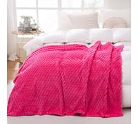 Puncuntex Hot Pink Throw Blanket 108"×90" inches Fuzzy 3D Jacquard Decorative Flannel Fleece Super Soft Plush Cozy Blanket for Couch Sofa Chair Lightweight