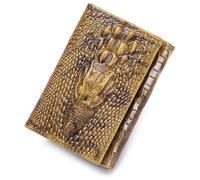 pundarika Mens Genuine Cowhide Leather Wallet with Chain & RFID Blocking, Trifold Biker Wallet for Men, Vintage Crocodile Embossed Design, 11 Card Slots, 2 ID Windows-Yellowish Brown