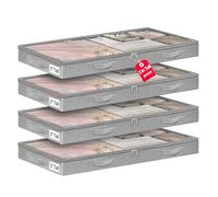 punemi 3-Inch Low Profile Under Bed Storage Containers，No-Structure,Soft Fabric Zippered Underbed Storage bins for Clothes and Blankets- Fits Under Crib, Couch or Dorm bed,4-Pack,Grey