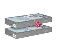 punemi 5 Inches High Low Profile Under Bed Storage Containers,No-Structure,Soft Fabric Zippered Underbed Storage bins for Clothes and Blankets- Fits Under Crib, Couch or Dorm bed,2-Pack,Grey