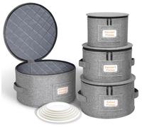 punemi China Storage Containers, Dish Storage with Rigid Top Side Bottom Support & Felt Dividers for Charger Plates Dinnerware, Perfect for Moving Supplies, 4PCS Stackable Fine China Storage, Gray
