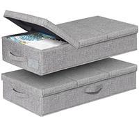 punemi Under Bed Storage With Lids, 2 Pack Large Underbed Storage Containers Clothes W/ 3 Handles, Foldable Low Profile Stackable Storage Drawer Organizer Bins Box for Blanket Shoe Toy Bedroom, Grey