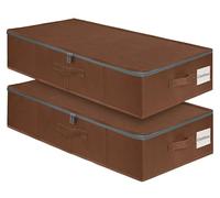 punemi Underbed Storage Box, Under Bed Clothes Storage With Sturdy Structure and Ultra Thick Fabric & zipper Lid, Use as Clothes Organizer, Pillow and Blanket Organizer, Brown, Large, 2 pack