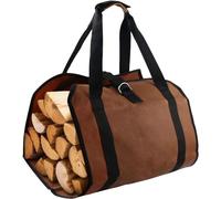 Punhung Firewood Carrier Log Bag Waxed Canvas Log Tote Bag for Indoor Fireplace Log Holders with Handle Large Fire Wood Carriers Outdoor Fire Pit Fireplace Wood Stove Accessories Log Bag (Dark Brown)