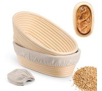 Puniama 2PCS 25cm Oval Banneton Bread Proofing Basket Set - Natural Rattan Sourdough Proving Basket with Linen Cloth Liner for Home Baking, Dough Rising & Artisan Bread