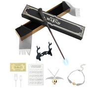 Puniama Light Up Magic Wand Set, 35cm USB Rechargeable Glowing Wizard Wand with Spell Chart, Magical World Ticket, Necklace, Bracelet & Wand Stand, Fantasy Role Play Gift Box