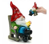 Puniama Solar Garden Gnomes Outdoor Statue with Glowing Coffee Cup, Garden Ornaments Resin Figurine with Solar Light for Patio Yard Lawn, Cute Gnome Outdoor Decor Gift