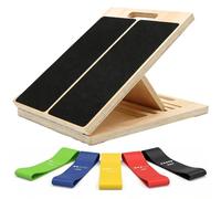 Puniama Wooden Slant Board with 5 Resistance Bands - Adjustable Incline Stretch Board & Calf Stretch Board, Foldable Non-Slip Stretch and Mobility Board for Home Gym, Office & Recovery Training