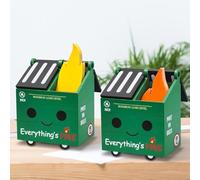 PUNICA 2 Set Dumpster Fire Pencil Holder with 100 Pcs Flame Note Cards, Funny Office Desk Accessories Decor, Great Gifts for Coworkers Teacher - Green (Already Assembled)