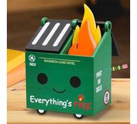 PUNICA Dumpster Fire Pencil Holder with 100 Pcs Flame Note Cards, Funny Office Desk Accessories Decor, Great Gifts for Coworkers Teacher - Green (Already Assembled)