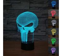 Punisher Skull 3D Model Visual Optical Illusion 7 Color Change Touch Switch Nightlight LED Desk Lamp for Holiday Birthday Gift
