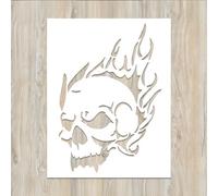 Punisher Stencil | Reusable Halloween Horror Cool Skull Flames Stencils for Painting on Wood, Glass, Wall, Rock, Walls, Canvas, Glassware, Spray Painting, Airbrushing | Skull Stencil (7"x 9")