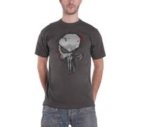 (M, Charcoal) Punisher T Shirt Metallic Skull Logo new Official Marvel Mens Charcoal Grey