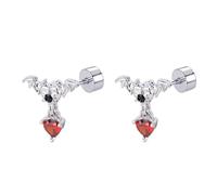 Punk 20g Bat Red Heart Charm Screw Flat Back Small Stud Earrings for Women Unique Stainless Steel Black Animal Cartilage Tragus Piercing Studs Hypoallergenic Fashion Jewelry Halloween Party Gift
