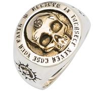 Punk 925 Sterling Silver Gold Skull Ring with Sun Totem Two Tone Cocktail Party Ring Jewellery for Men Women Open and Adjustable