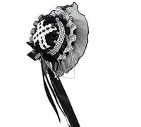 Punk Anime Hair Clip with Chain and Lace Design Costume Accessory Perfect for Cosplay and Themed Parties Black White Checkered Headpiece