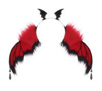 Punk Bat Plush Headband for Women Girl Halloween, Red | Furry Plush Bat Headband for Women Teens Devil Theme, Anime Maid HairHoop Poseable for Cosplay Costume