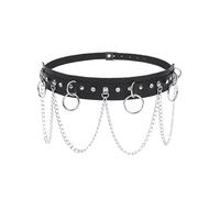 Punk Black Leather Waist Belt Layered Belly Chains Rave Party Body Jewelry Accessories for Women, Black A, Alloy, Leather, No Gemstone