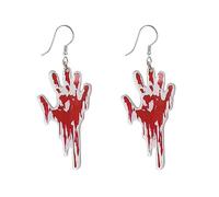 Punk Bloody Handprint Acrylic Halloween Long Dangle Drop Earrings for Women Men Personalized Resin Horrible Dangling Haning Hypoallergenic Fashion Halloween Party Gift