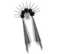 Punk Bride Costume Headband With Mesh And Rhinestones Lace Flower Crowns For Halloween Cosplay Party Festivals Gothic Headband