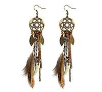 Punk Brown Long Tassel Feather Beads Drop Wolf Tooth Pendant Earring Fish Hook Catcher Design Earrings For Women And Grils Girl Stud Earrings (Clear, One Size)
