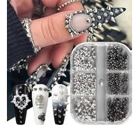 Punk Bullet Rivet Nail Charm 3D Alloy Flat Bottomed Pointed Cone Mixed Black Silver Nail Art Rhinestones Studs Goth Nail Art Charm Spike Nails for Women DIY Nail Decoration Accessories Crafts 6 Grids