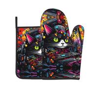 punk cat 2-Piece Heat-Resistant Baking Set, Oven Mitt and Trivet, Essential forKitchen Cooking and Outdoor Barbecuing