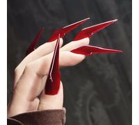 Punk Cat Claw Press on Nails - Halloween Vampire Witch Stiletto Curve False Nails Gothic Thick Acrylic Dragon Press on Nail Cat Eagle Claw Glossy Fake Nail (Red,S)