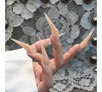 Punk Cat Claw Press on Nails - Halloween Vampire Witch Stiletto Curve False Nails Gothic Thick Acrylic Dragon Press on Nail Cat Eagle Claw Glossy Fake Nail (Nude,XS)