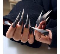 Punk Cat Claw Press on Nails - Halloween Vampire Witch Stiletto Curve False Nails Gothic Thick Acrylic Dragon Press on Nail Cat Eagle Claw Glossy Fake Nail (Black Gradient,L)