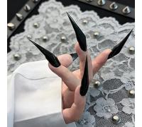 Punk Cat Claw Press on Nails - Halloween Vampire Witch Stiletto Curve False Nails Gothic Thick Acrylic Dragon Press on Nail Cat Eagle Claw Glossy Fake Nail (Black,L)