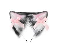 Punk Cat Ears Shape Headband with Bowknot Decors Hair Hoop Adult Cosplay Live Broadcast Easter Party Headpiece