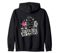 Punk Cat Nine Lives No Masters Mohawk Anarchy Zip Hoodie