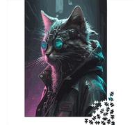 Punk Cats Wooden 1000 Pieces Jigsaw Puzzle for Adults Creative Rectangular Puzzle Brain Exercise Challenge Game 1000pcs (75x50cm)