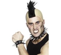 Smiffys Punk Choker and Wristband, Silver Soft PVC Rubber, 1980's Fancy Dress, 1980s Dress Up Jewellery Halloween