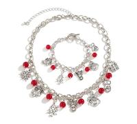 Punk Christmas Jewelry Set Necklace Bracelet for Women Unisex Vintage Xmas Tree Elk Snowfalke Jingle Bell Red Ball Bead Drop Link Chain Neckalces Bracelets Hypoallergenic Adjustable Festival Jewelry
