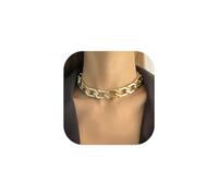 Punk Chunky Chain Choker Necklace for Women Hip Hop Thick Acrylic Clavicle Chain Necklace Wide Gold Silver Chain Choker Exaggeration Jewelry for Men, Acrylic, Rhinestone